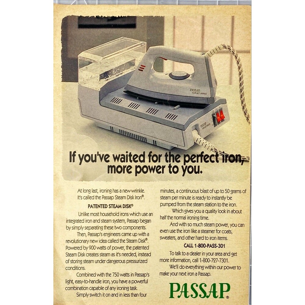 Passap Steam Disk Iron "If you waited for the Perfect Iron"Vintage Print Ad 1993